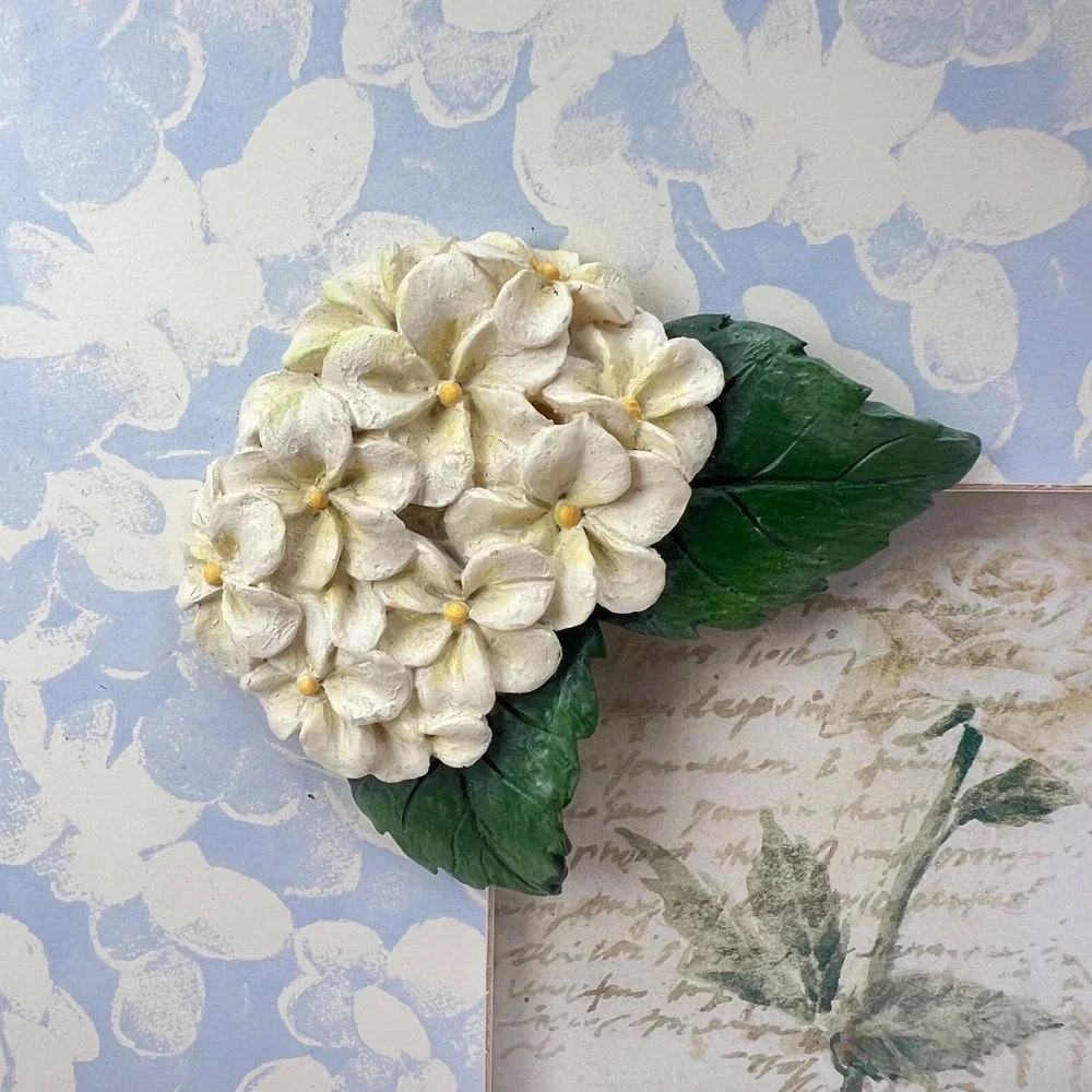 Shabby Chic Blue Hydrangea Wooden Frame 3.5x3.5 Embellished Floral Cottage Y2K